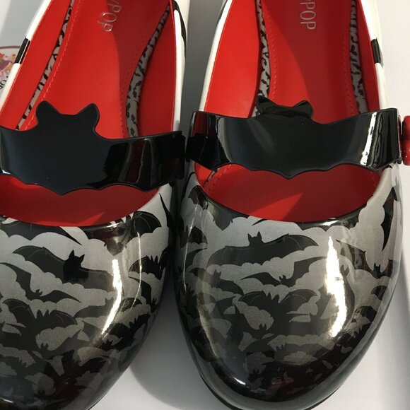 Candy Pop Shoes - Batty black white and red design from  Candy Pop Mary Jane round toe shoes‎